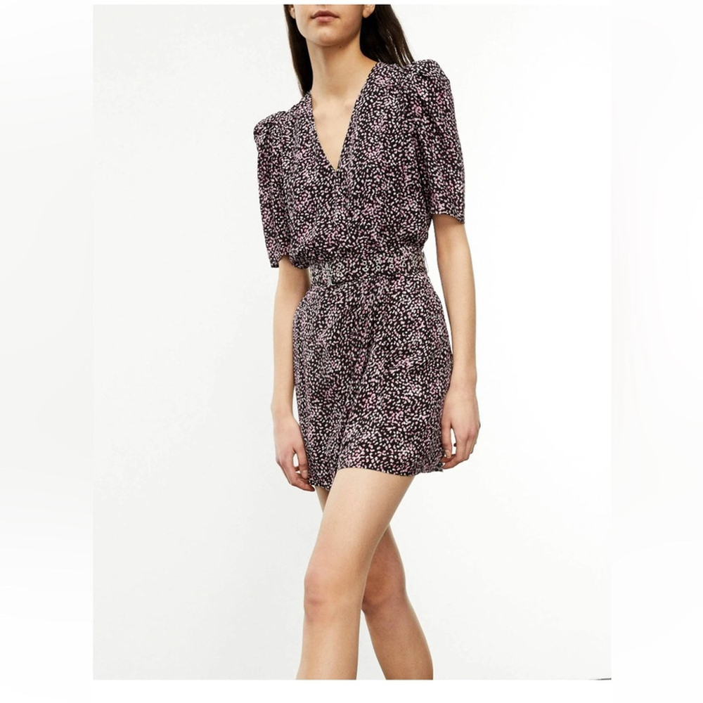 The Kooples Black and Pink Mini wrap floral Dress